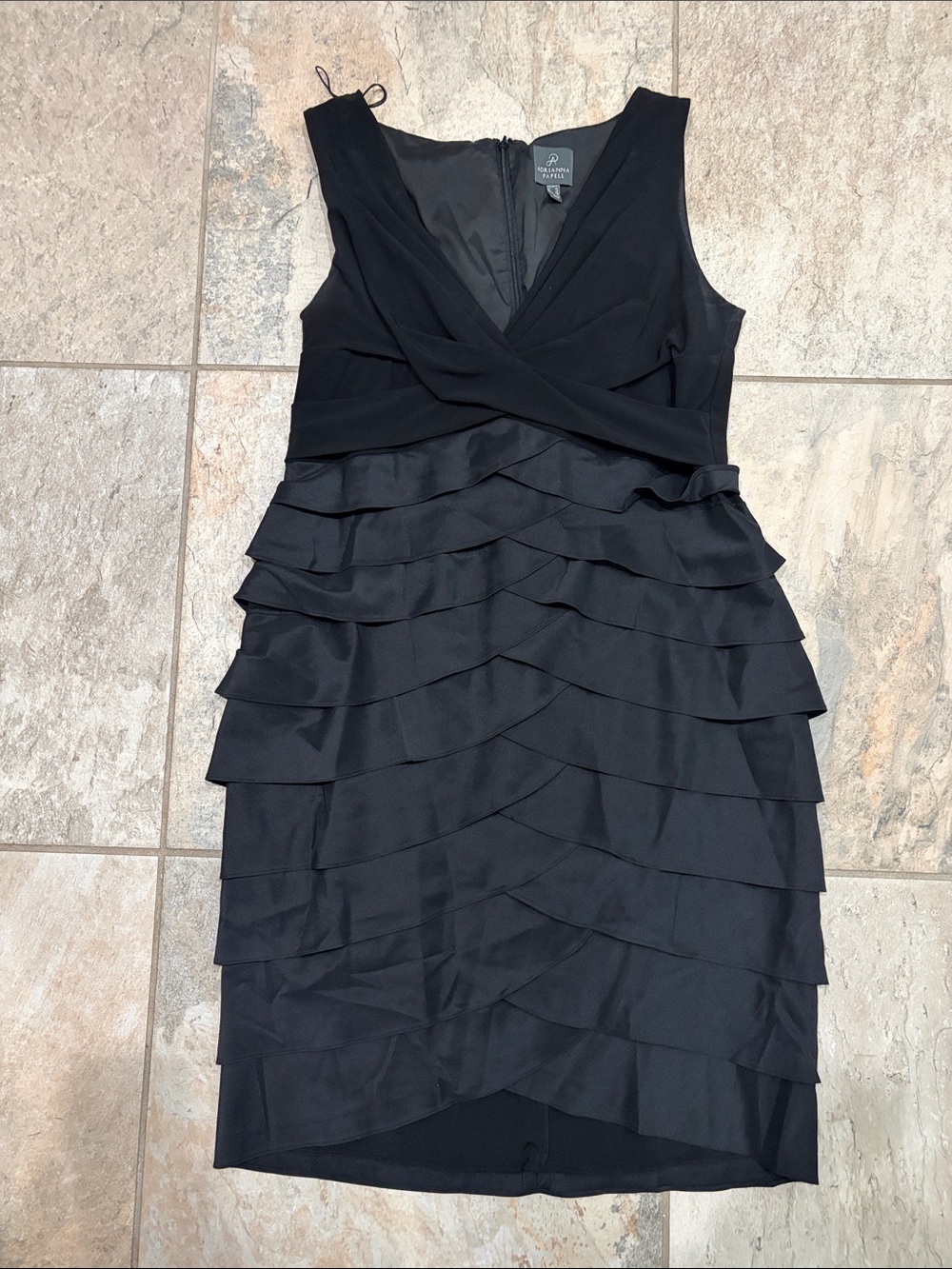 Adrianna Papell Black Sleeveless V-Neck Tiered Ruffle Mini Dress